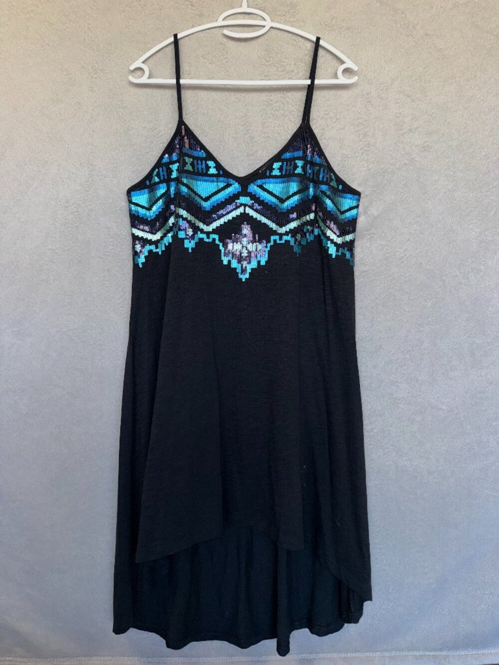 Express Black High-Low Dress with Blue Sequin Accent